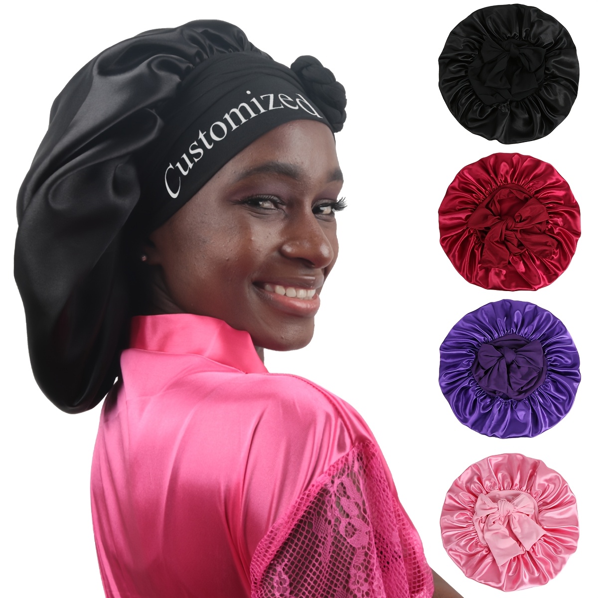 

Bonnet en Satin Personnalisé pour Femmes - Ajustable, Longue Casquette de Sommeil Élastique par DeeJey, DeeJey, Cadeau de la Saint-Valentin, DeeJey