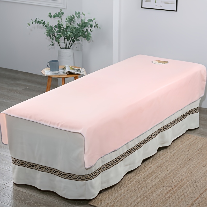 

1pc Luxurious Massage Bed Cover With Elegant White & Trim - , Polyester, Odorless | Salon & Home Beauty Tables, Bed Sheet, Washable