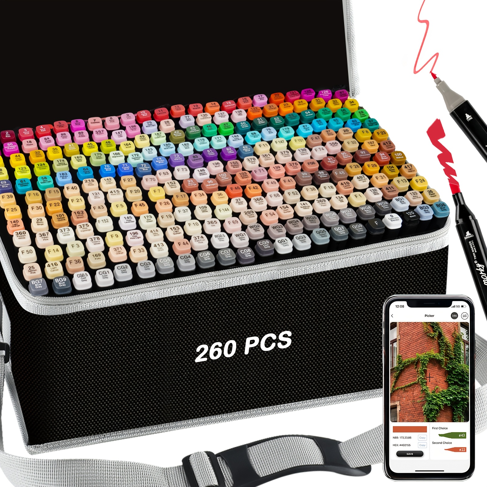 TEMU Professional Double-tip Artist Alcohol Markers Set With Tip Pens Suitable For Painting, Sketching, Coloring On Paper, Cardboard, Plastic, Wood &