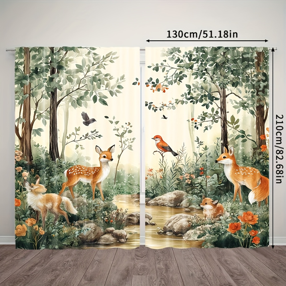 TEMU 2pcs, Rideaux à Thème Animalier, , , Renard, , Tissu Lavable en Machine, pour Chambre à Coucher Salon, Décoration Maison, Décoration de Chambre,