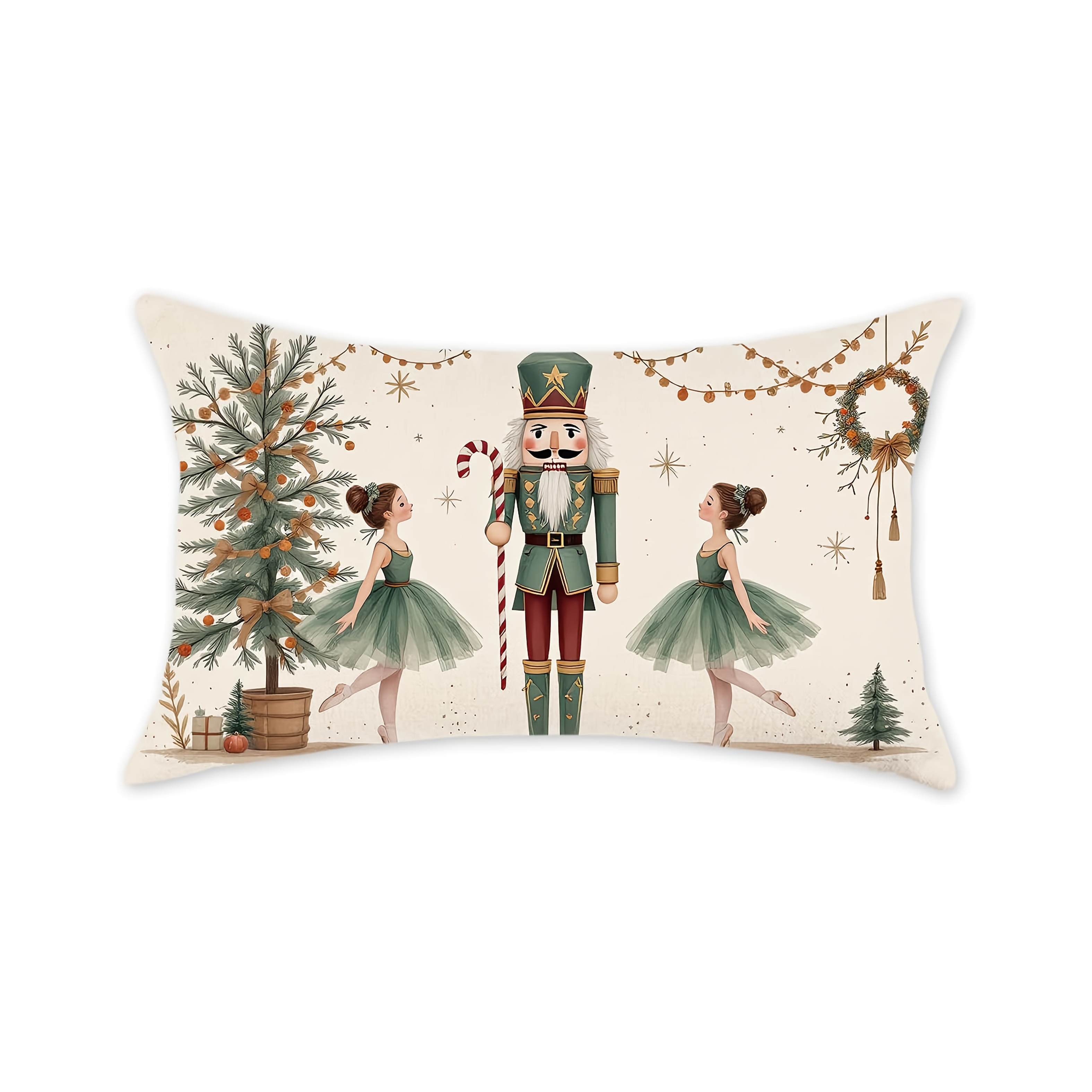TEMU 1pc Dokriy Christmas Nutcracker Pillow Cover 12x20 Inch - Festive Winter Decorative Throw Pillow With Nutcracker Soldier & Ballet Dancers, Green
