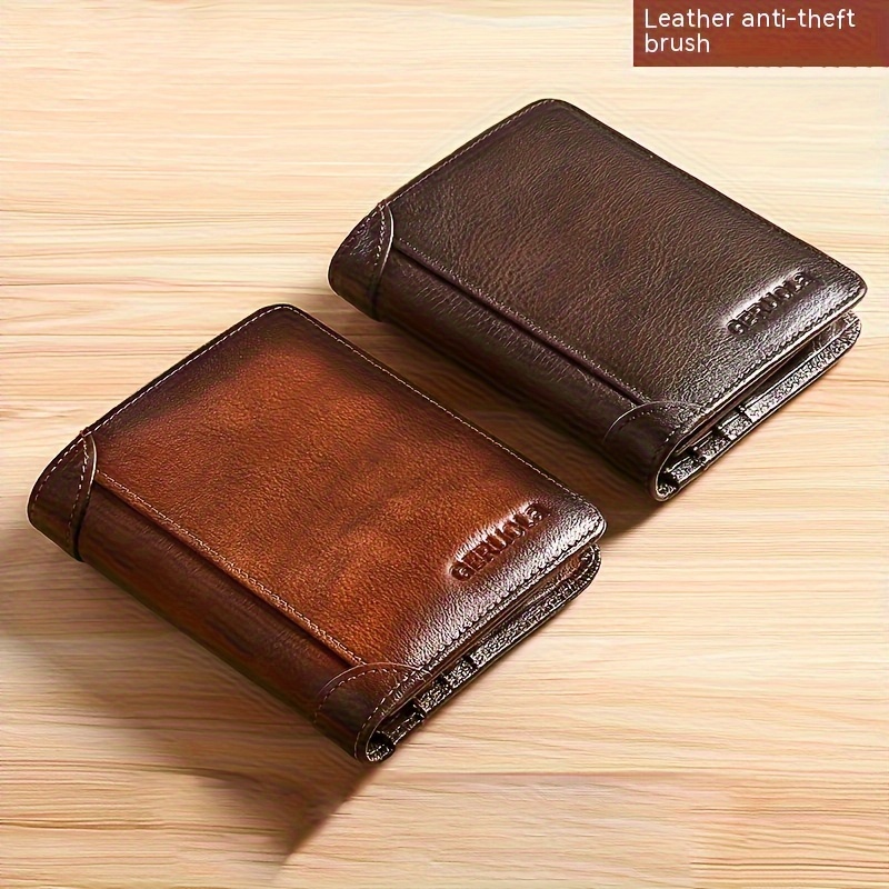 

Men's Vintage Genuine Leather Rfid Blocking Wallet, Thin Short Multi Function Id Credit Card Holder, Gifts