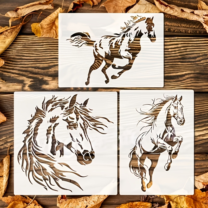 TEMU 3 Grands Gabarits Réutilisables de Chevaux - Gabarits en Plastique PET, Adaptés aux Tissus, Murs, Meubles, Verre, Portes et Fenêtres - Gabarits