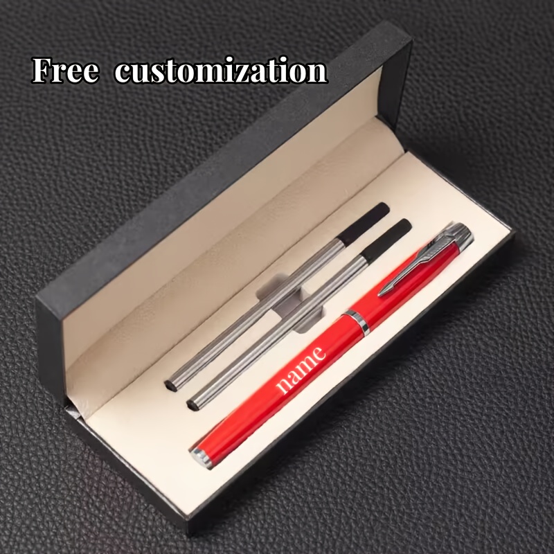 

1pc, 1 Pen + 2 Refill Of A Pen Gift Box Set, Classic Red + Silvery Neutral Pen Personalized . Festival Gift 0.5mm Black Filled. The Ballpoint Pen Writes