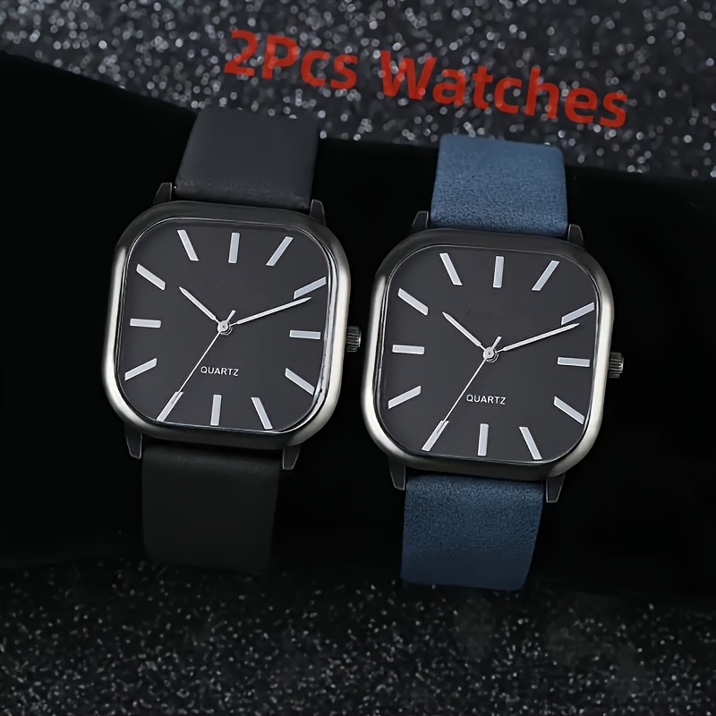 TEMU Set Of Square Dial Women's Fashion Quartz Watches With Faux Leather