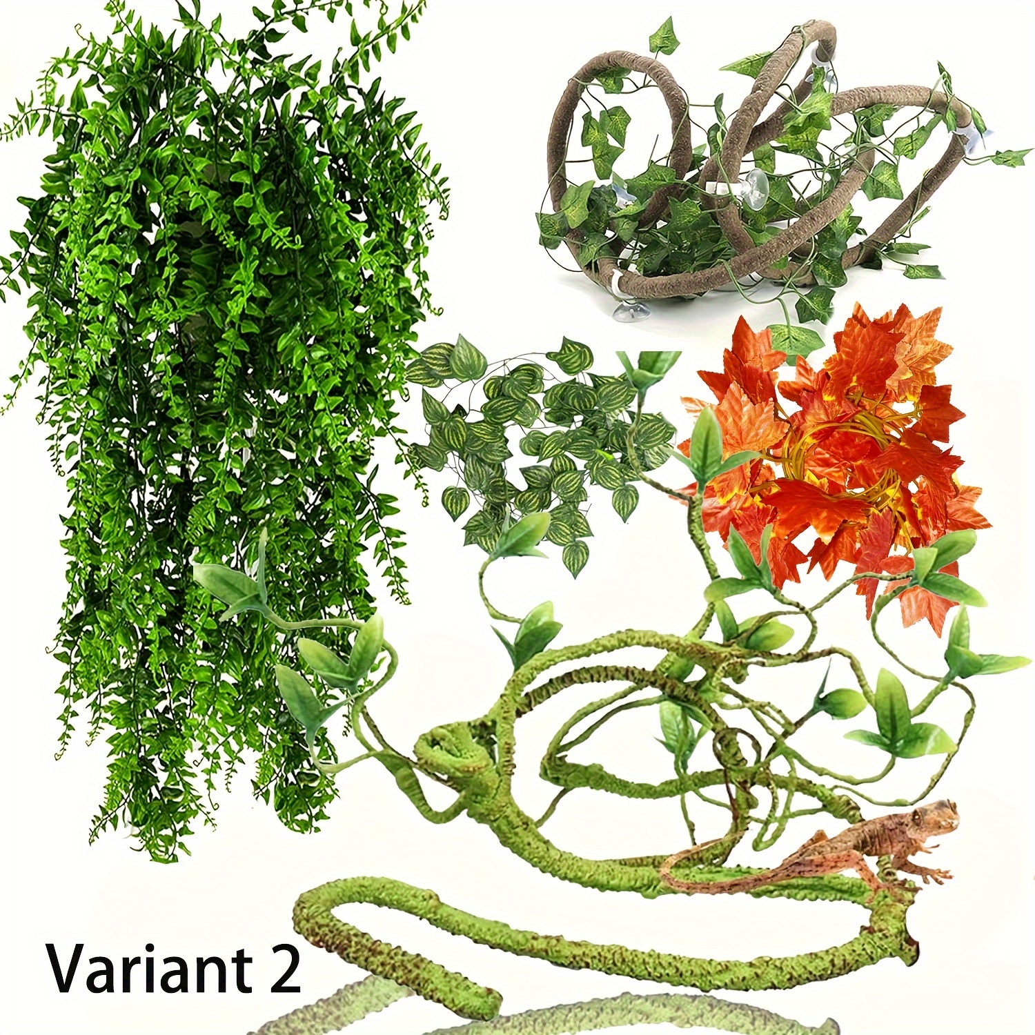 

11pcs Flexible Artificial Reptile And Leaves, Jungle Climbing Branch With Lifelike Foliage, Habitat Decor For Snake, Bearded Dragon, , Hermit Crab, Lizard, And Chameleon - Plastic Material