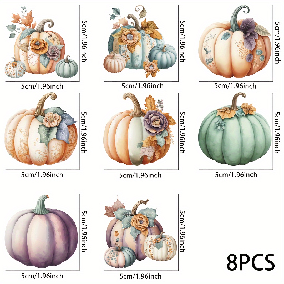 

Autumn Pumpkin Sublimation Uv Dtf Transfer Stickers 8pcs, Cartoon Patterned Glitter Polyurethane Decals, Self-adhesive For Glass, Ceramic, Plastic Cups, Glossy Single-use Embellishments For