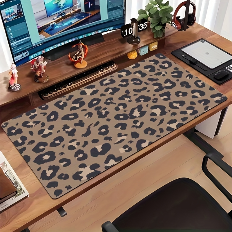 TEMU 1pc Of Large Gaming Mouse Pad Featuring A Brown Leopard Print, Suitable For Multiple Devices. It Has A Smooth Cloth Surface For Pc, , Or Laptop