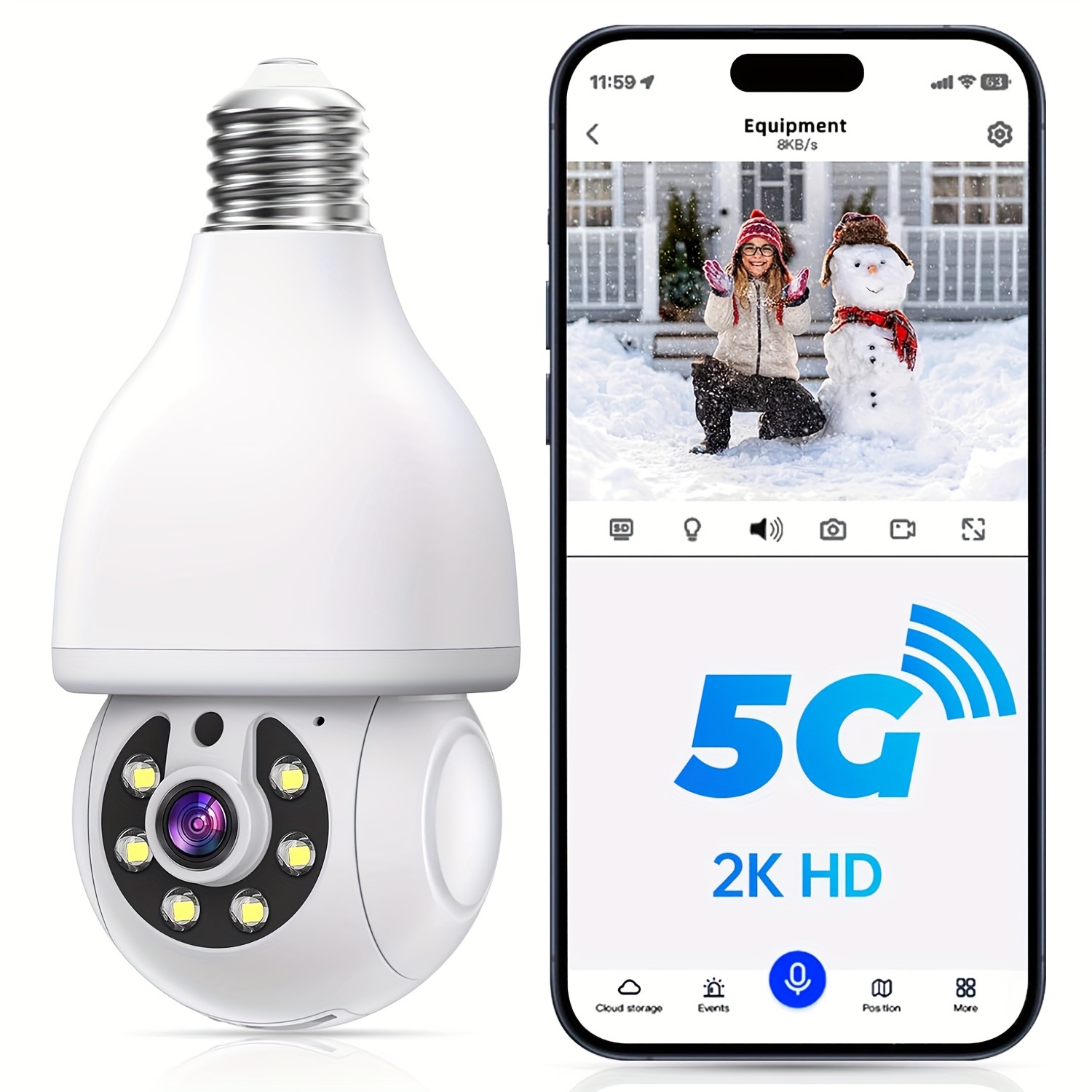 

Light Bulb Security Camera, 5g/2.4ghz 2k Wifi Lightbulb Security Cameras Wireless Outdoor Motion Detection, Two-way Talk, Color Night Vision, Siren Alarm, Bulb Camera Work With Alexa