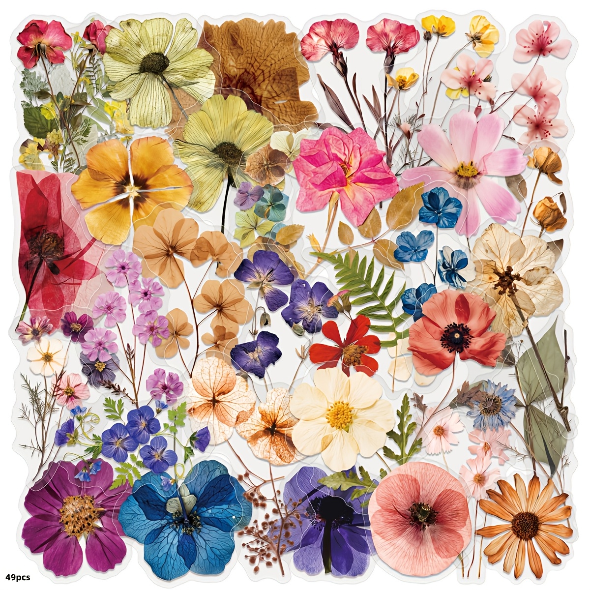 49 Transparent Embossed Botanical Stickers For Outdoor Use, Scrapbooking, Notebooks, Tablets, Phone Cases, And Water Bottle Decoration