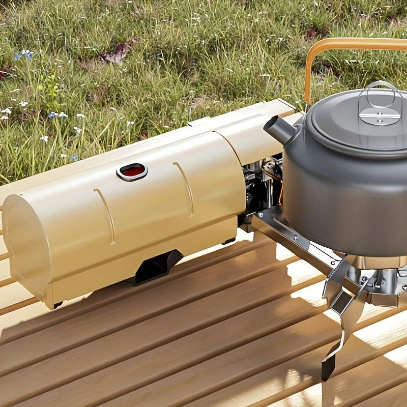 Portable Carb Stove with Piezoelectric Ignition, Automatic Locking Device for Easy Operation, Lightweight & Foldable Design, Perfect for Camping, Picnics, and Outdoor Cooking - Available in Coffee, Cream, and Green, Picnic Essentials | Triangular Structure | Durable Outdoor Stove
