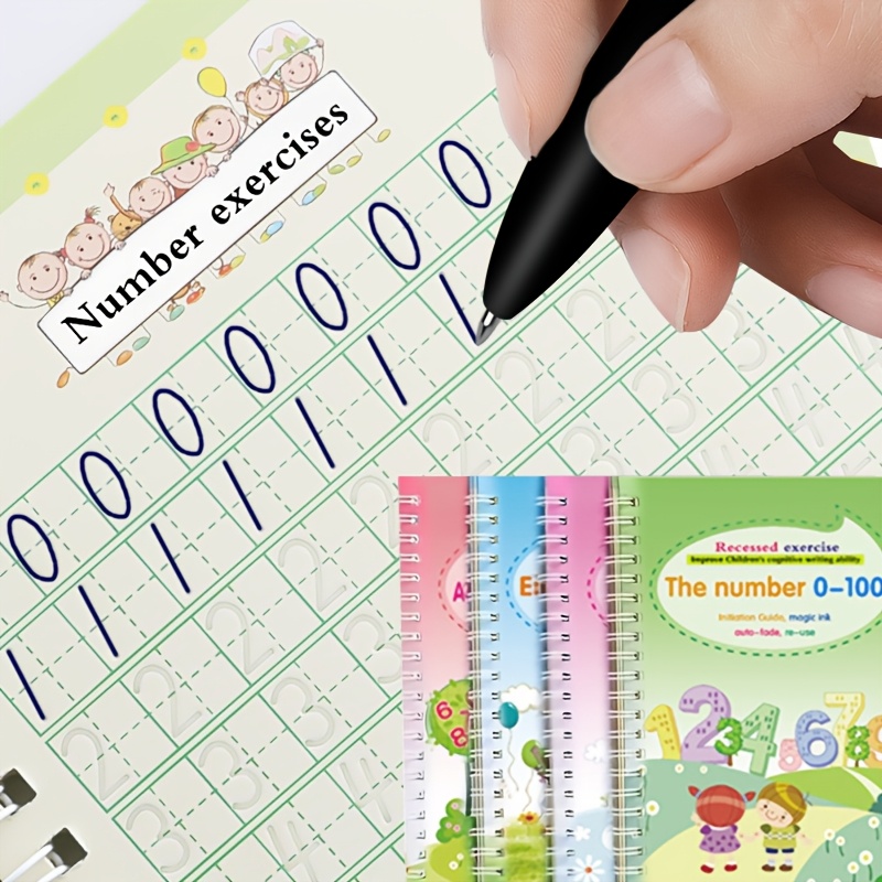 4pcs Magical Handwriting Workbooks Practice Copybook, Magic Calligraphy That Can Be Reused Handwriting Copybook Tracing Book(4 Books+1Pen+8Refills), Christmas Gift