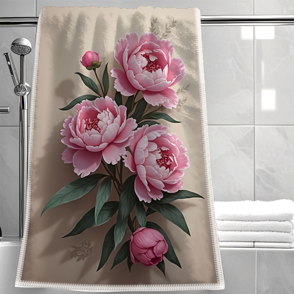 TEMU Stampa con tema bouquet di peonie rosa, asciugamano , strofinaccio, multifunzionale e multiuso, asciugamano in materiale poliestere,