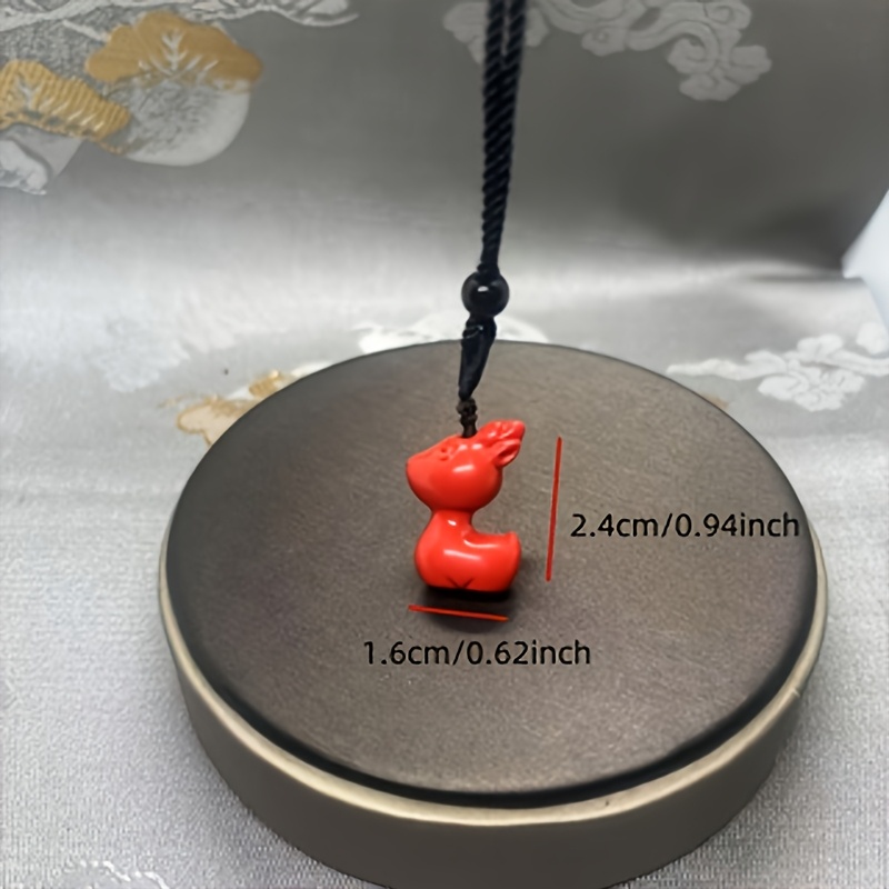 Natural Cinnabar Little Deer Zodiac Pendant Necklace, Unisex