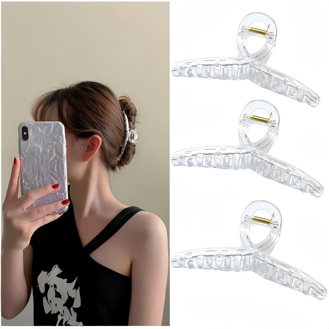 TEMU 3pcs Curved Hair Clips For Women, Large Hair Styling Tools, Transparent Ring Hair Clips