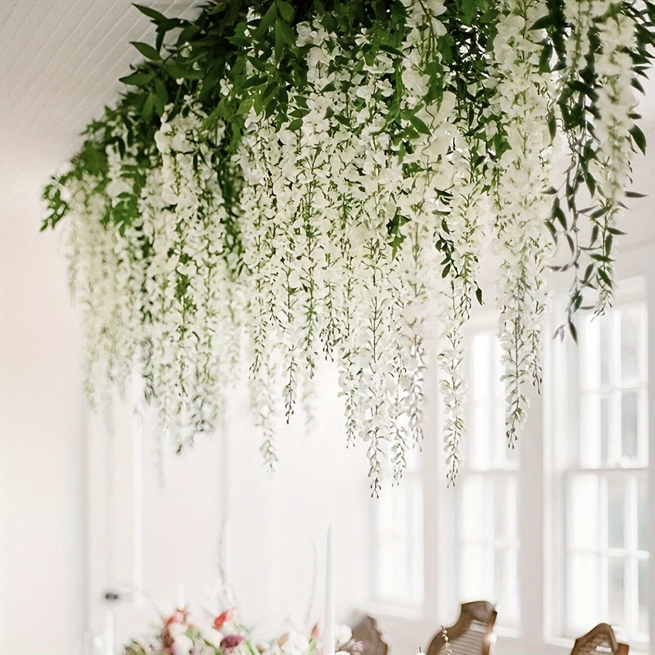 

6.9ft White Wisteria Artificial Flowers Set - Rattan Faux Flower Vine Garland For Weddings, Valentine's Day, Ceiling Hanging Decorations, Suitable For Indoor & Outdoor Parties, Home