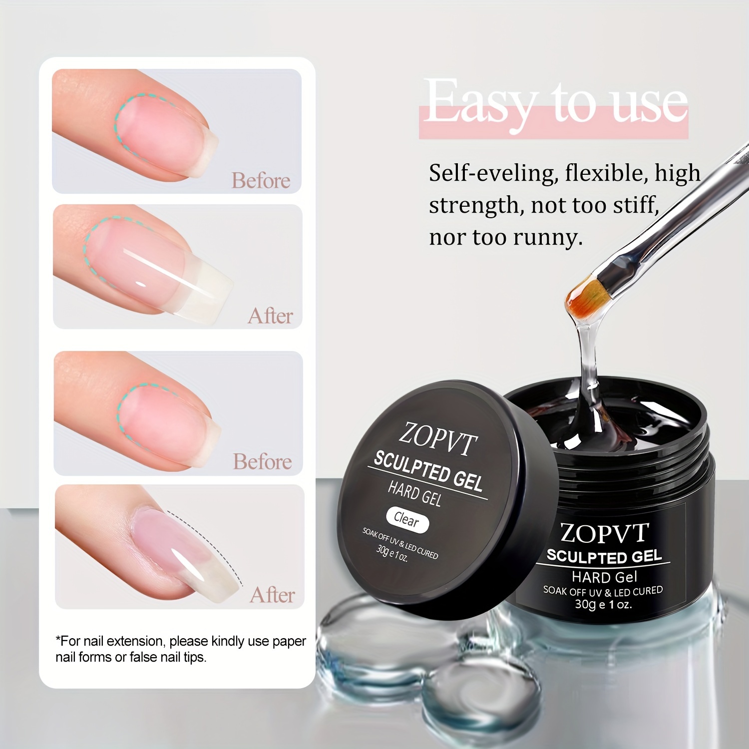 Zopvt Sculpted Gel Hard Gel Set: 3 Colors Nail Forms Base - Temu Australia