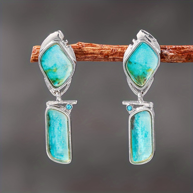 pair authentic turquoise stone earrings green Temu