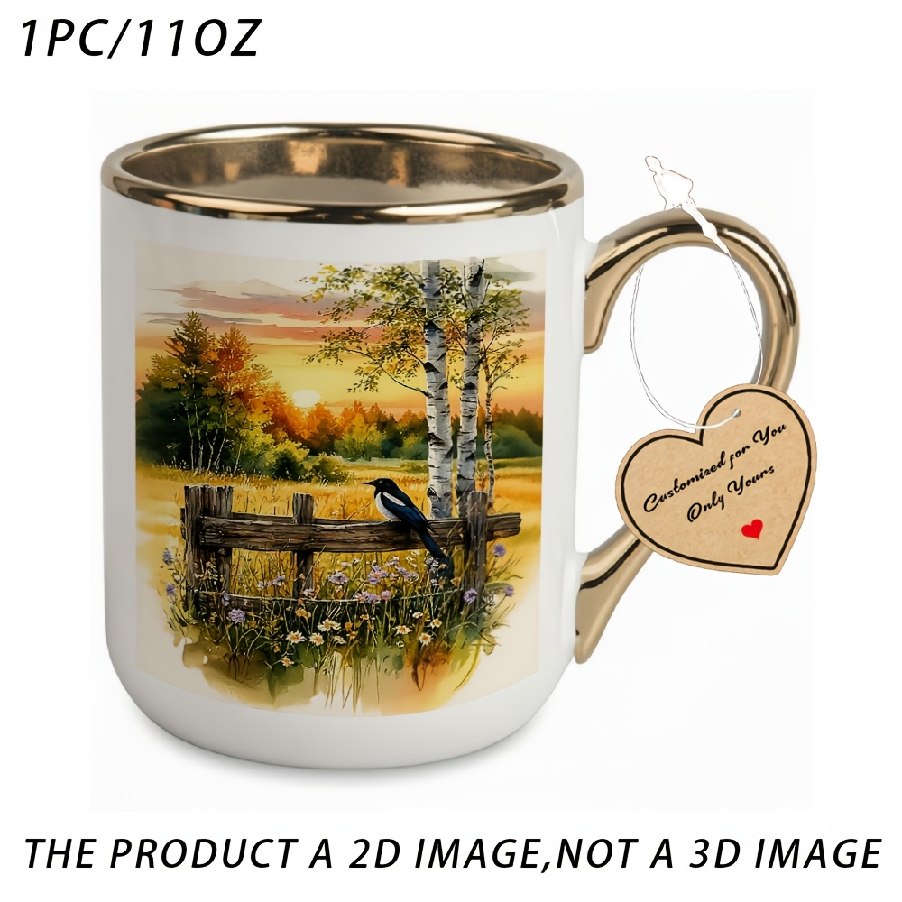 TEMU 1pc, Magpie, Birch, White Elegant Mug For Restaurant And Business 11oz (360ml), Coffee Cup For Beverages, Gifts For Women, Men's Gifts, Perfect