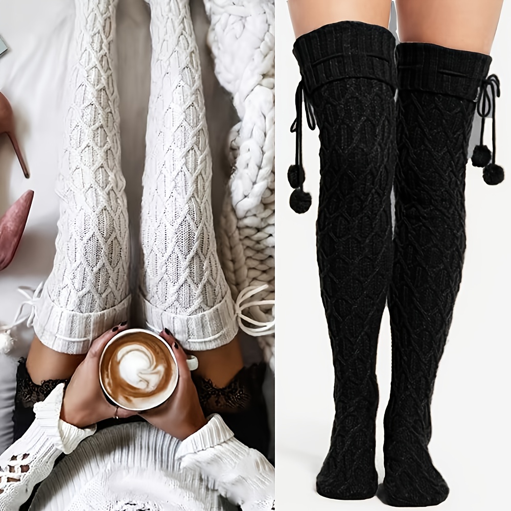 2-pair Thickened Thermal Thigh-high Socks Suitable For & - Winter Warm Leg Protection Socks, Gym Training Socks, Machine Washable, Multi-style (solid Colors) - Use