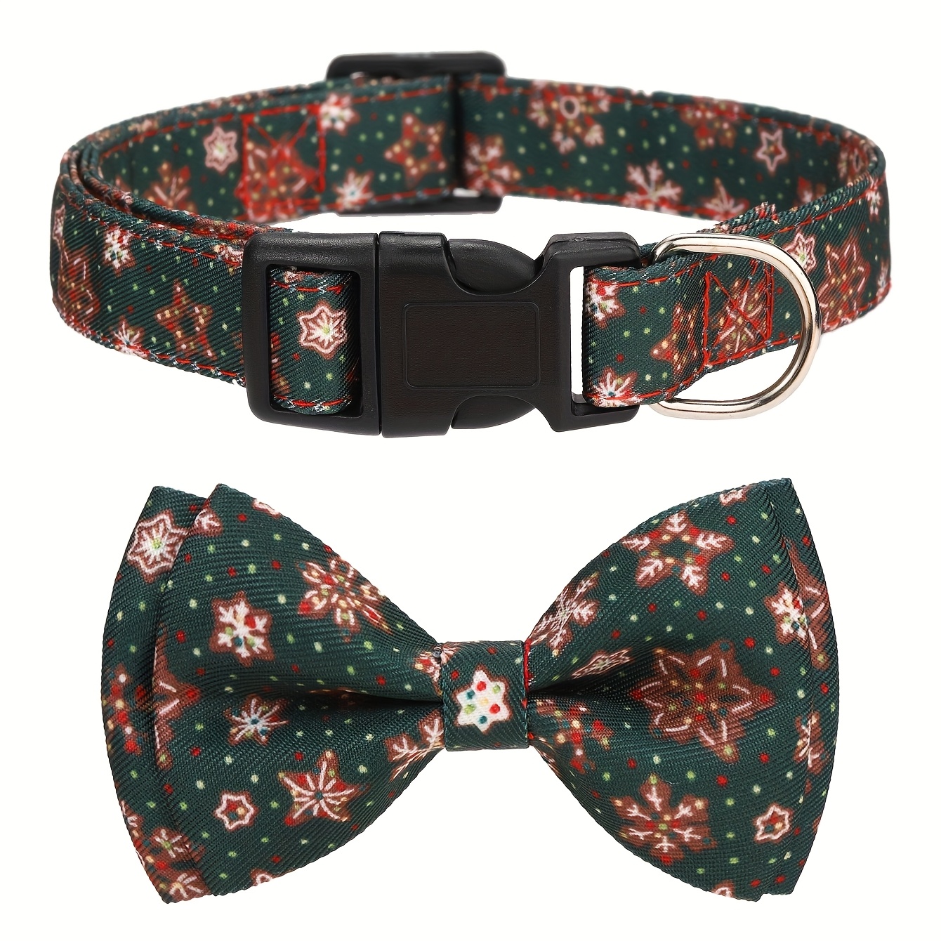 Christmas Style Dog Collar with Removable Bow, Adjustable Size