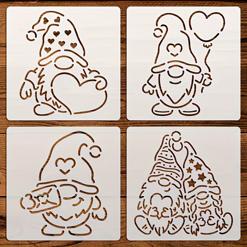 TEMU Set di quattro stencil per gnomi lavabili, flessibili e riutilizzabili per dipingere su carta, tessuto, mobili, scrapbooking, skateboard,
