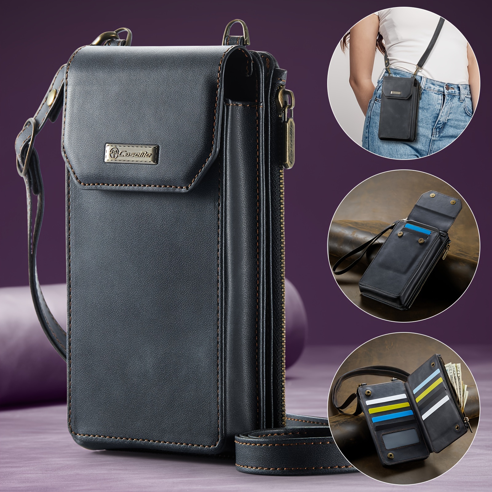 

Crossbody Rfid Blocking Cell Phone Wallet For Women, Slots With Detachable Shoulder Strap Zipper Pocket