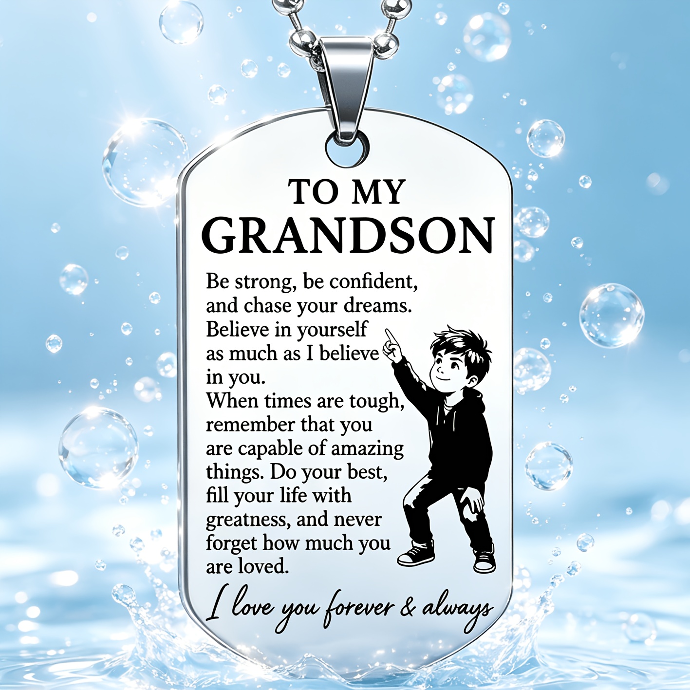 TEMU 1 pièce Collier en acier inoxydable, avec une anglaise gravée "to MY GRANDSON" et un message d'encouragement d'un aîné, " et poursuis tes avec
