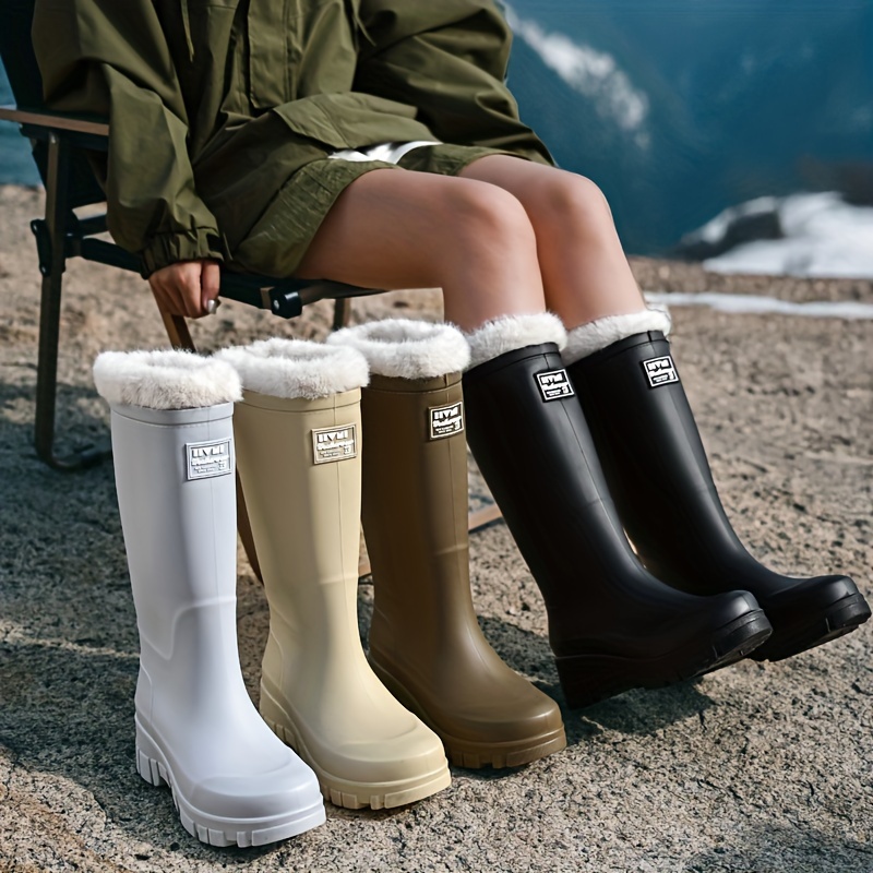 Women's High Quality Winter Boots with Faux Fur-Like Collar Heavy-Duty  PVC Rain Snow Shoes, Thick Sole Traction, Slip-On/Closed Heel (*/