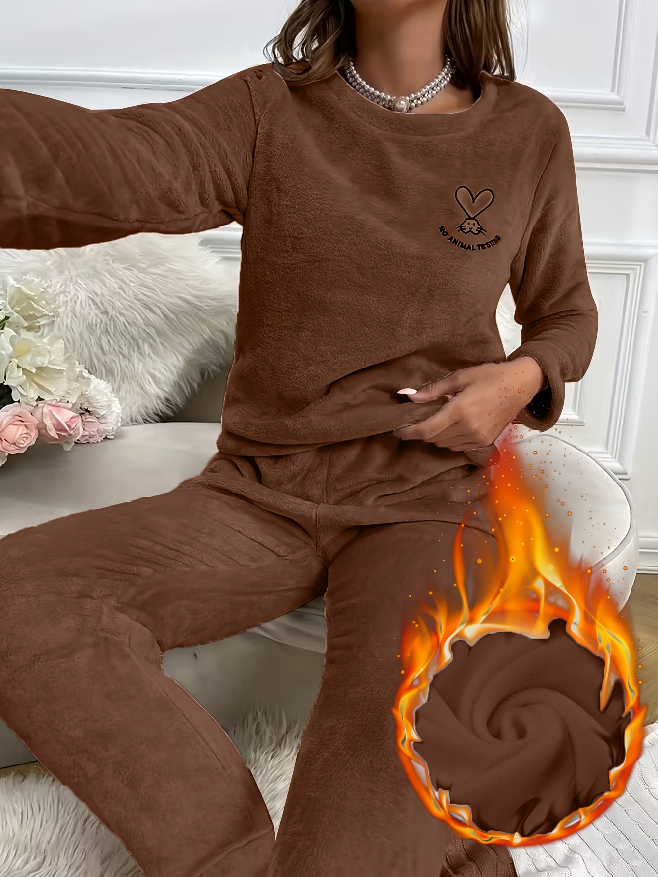 Tuopuda Damespyjama-set pluizige pyjamasets, losse pluche sherpa loungewear winter fleece pyjama sets nachtkleding pullover broek met zakken (paars, XL