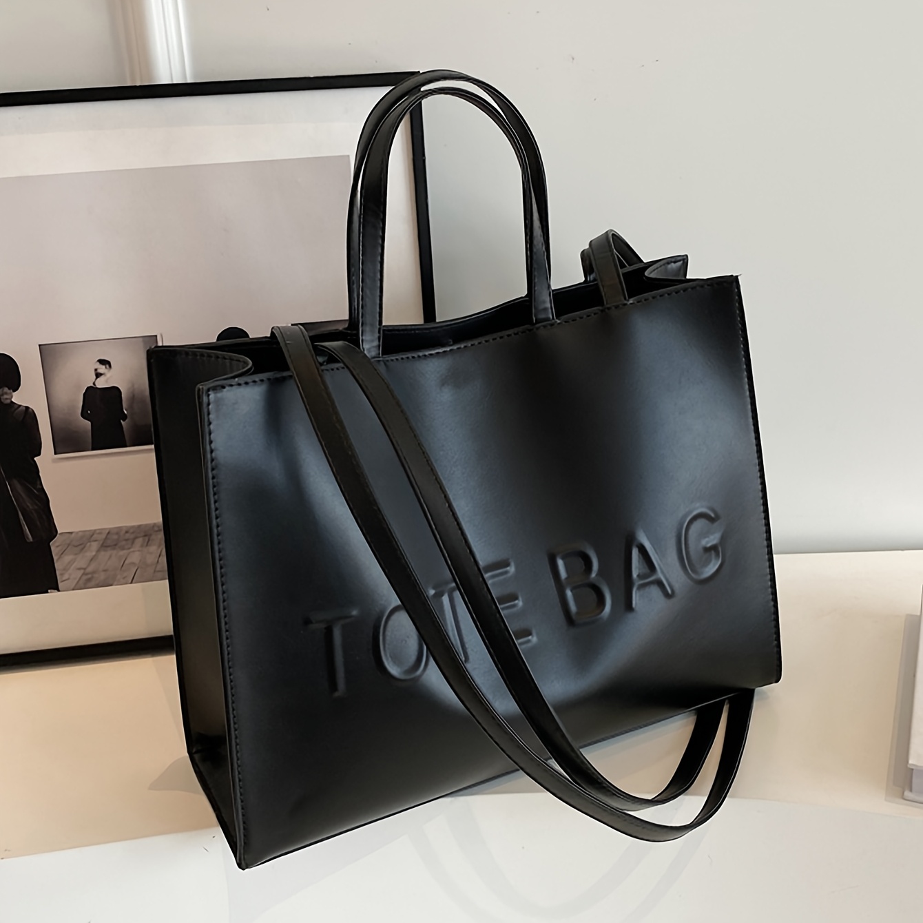 TEMU Pu Textured Large Capacity Tote Bag, New Women's Fashionable Tote Bag, Retro Commuting Shoulder Bag, With '' Crossbody Bag, Very Suitable For