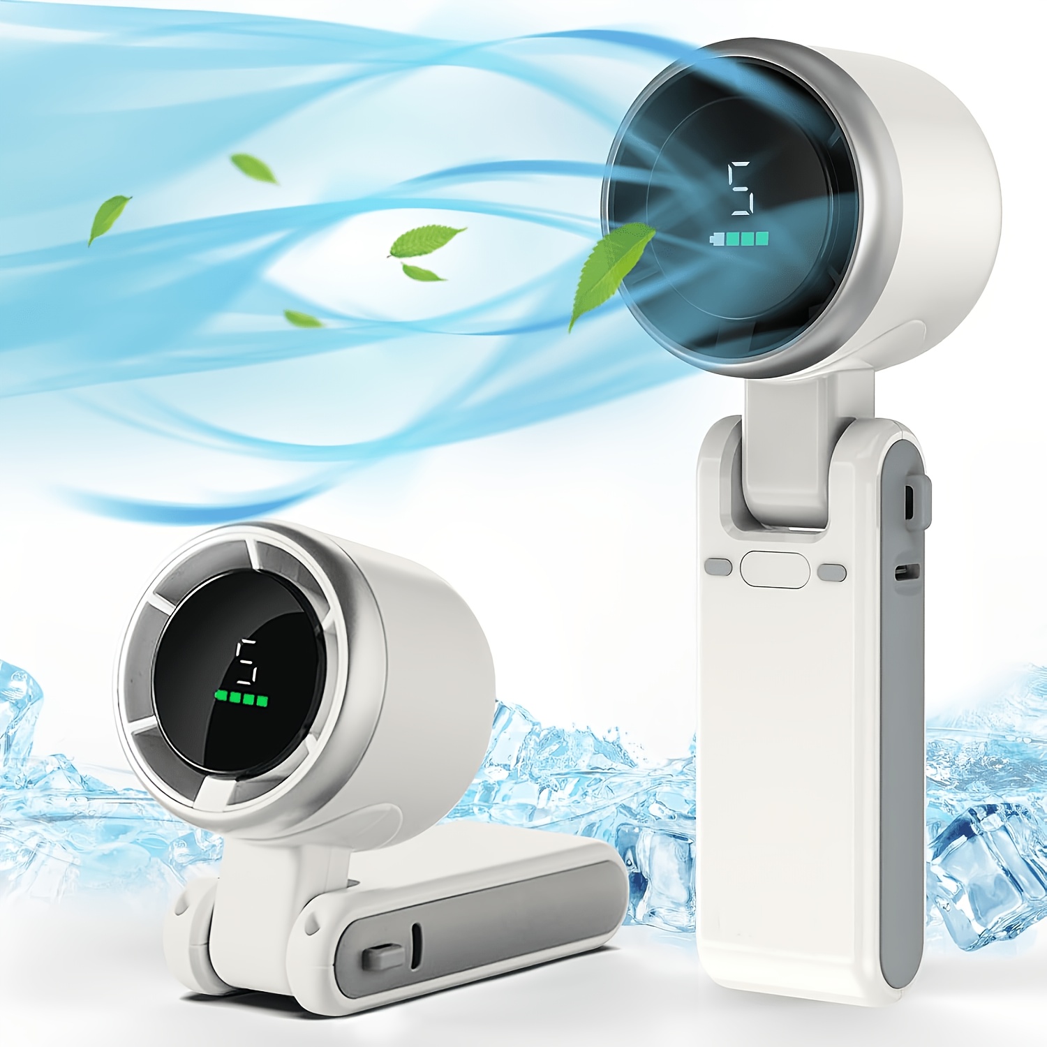 Portable Mini Handheld USB Rechargeable Fan Suitable for All Seasons, 5-Speed Adjustable Personal Cooling Fan with Smart LED Display, Quiet Operation & Long Battery Life, USB- for Travel,, Office, for and -the- Use