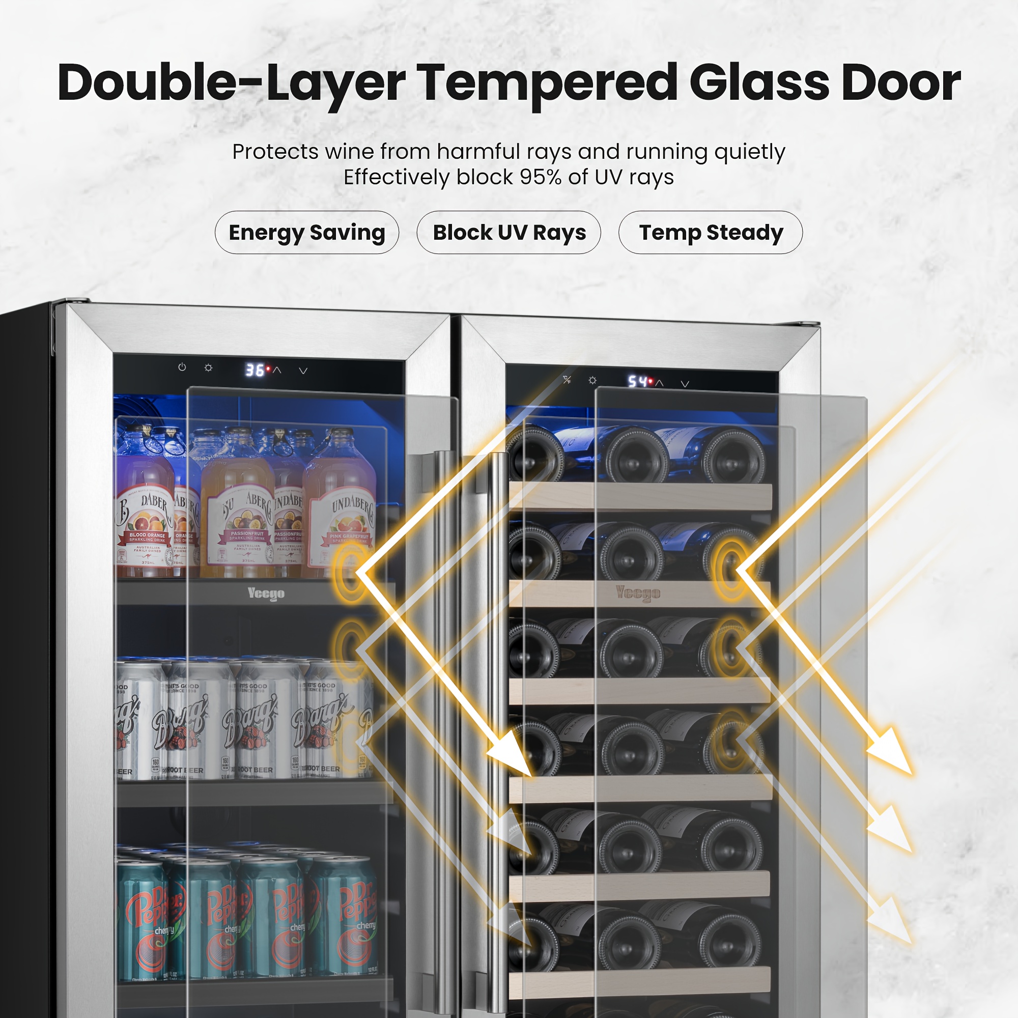wine and beverage refrigerator 30 inch   wine beverage cooler 33 bottles 80 cans freestanding built in glass door with   blue led display 36 72 f double door wine refrigerator ideal for bar   Product details 5