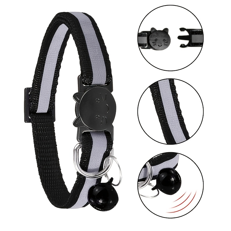 Custom Personalized Reflective Safety Cat Collar with Bell - Adjustable Kitten Buckle Collar, Custom Pet Name and Phone Number, Detachable Safety Buckle Cat Bell Collar
