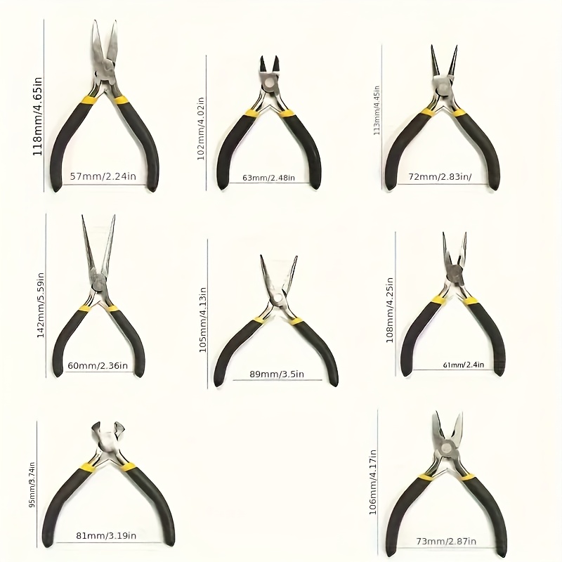 Juego de 8 pinzas portátiles: herramientas profesionales multifuncionales ergonómicas para reparación de 4.5 pulgadas, incluye dobladora mini, pinzas combinadas y cortadores de alambre con cabeza esférica