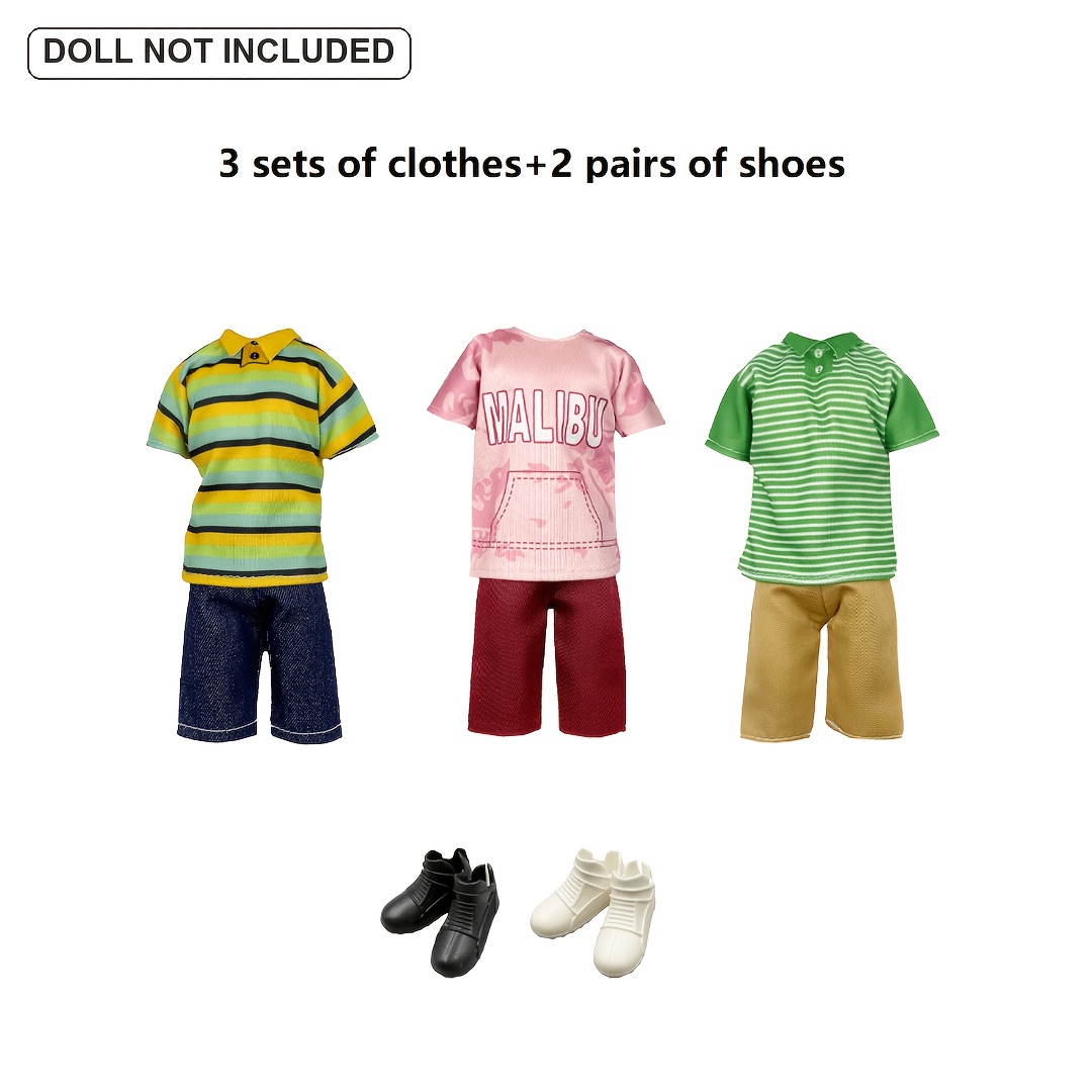 TEMU Multi-item Party Favor Packs | 5pcs Boy Doll Outfit And Shoes Set | Includes 3 Complete Boy Doll Outfits And Shoes | Fits 30cm/11.82in Boy Dolls