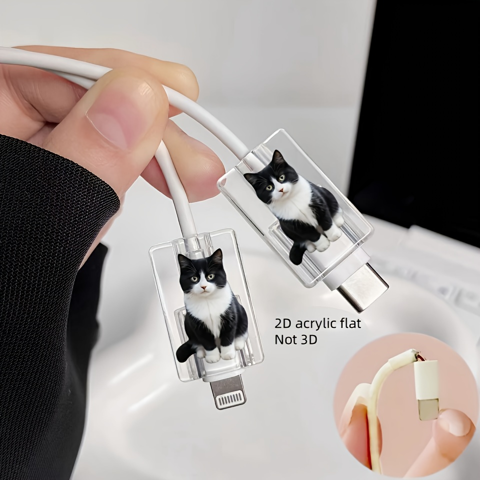 TEMU 2D Flacher, niedlicher, katzenförmiger Handy-Ladekabel-Schutz - Langlebig, biegebeständig, kratzfest und schützend für Typ-C/für