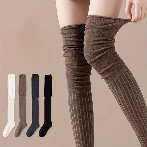 1 pair mesh contrast over the knee socks vertical stripe soft thigh socks