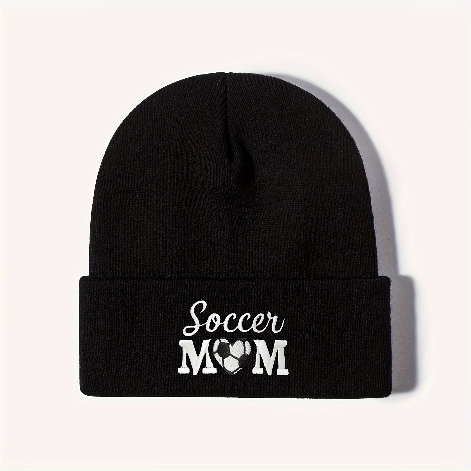 Image of Embroidered Soccer Mom Heart Beanie Thick Hat Women's Universal Cap Outdoor Cap ' Trendy Individual Fashion No-brim Cap ' Y2k Style Couple's Gift