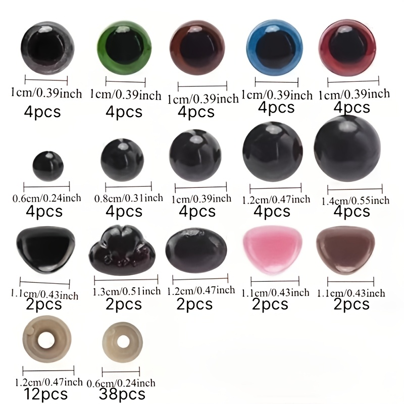 TEMU Ensemble Yeux et Nez de Sécurité, Pièces Yeux et Nez Multi-Combinaison pour Assortiment Créatif, Ajouts Yeux et Nez d'Animaux en Peluche,