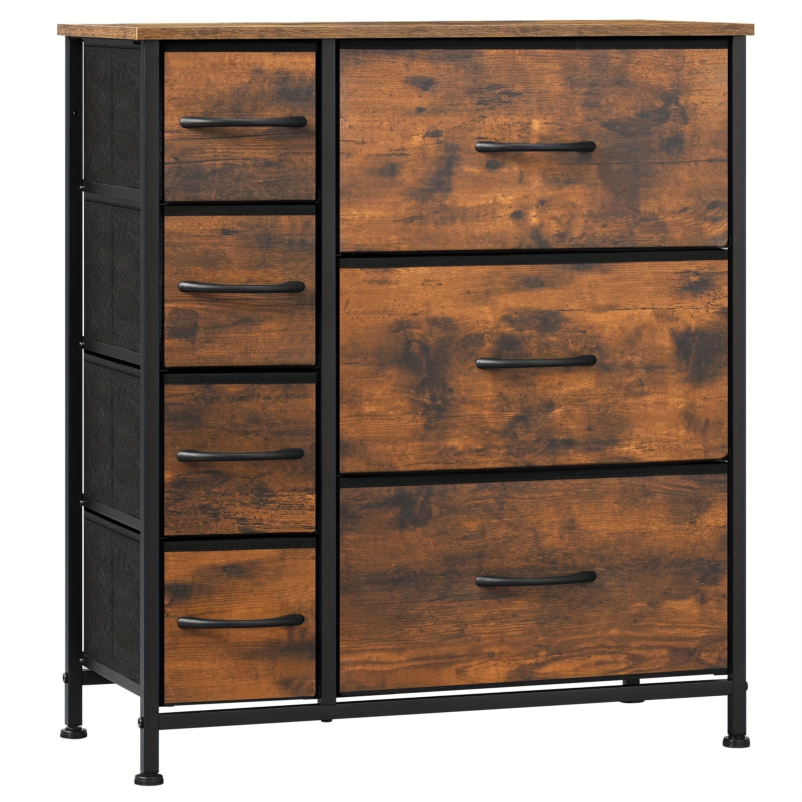 Image of 1pc Drawer Cabinet, 7 Drawers, Made Of Fabric, Storage Cabinet, Sideboard, Suitable For Living Room, Bedroom, , Metal Frame, Industrial Style, And Black