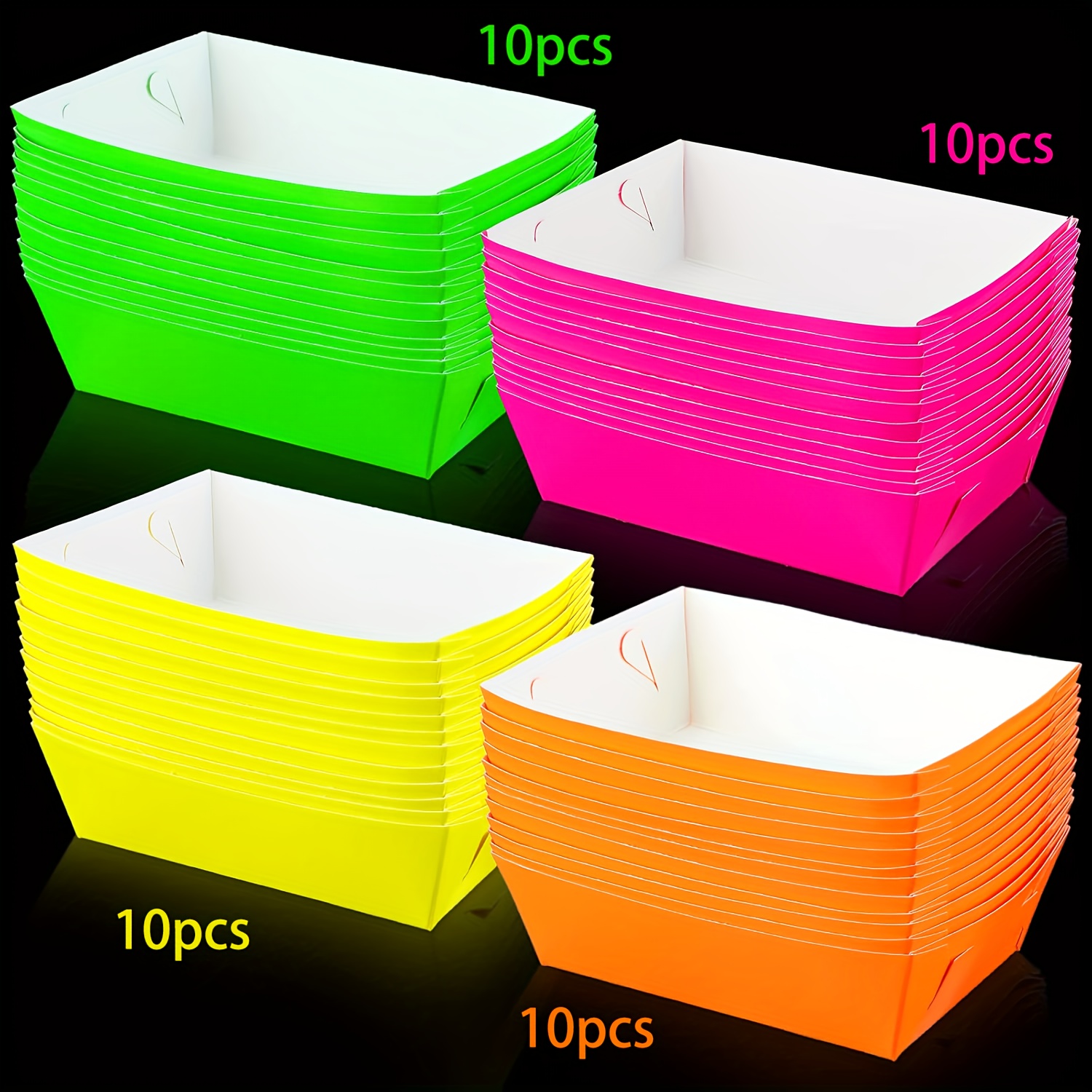 E-shop 10/40/80 Stück Neon Leuchtende Party-Schalen – UV-beleuchtete Papier-Snack-Boote, Leuchtende Servierschalen für Süßigkeiten, , Popcorn, –