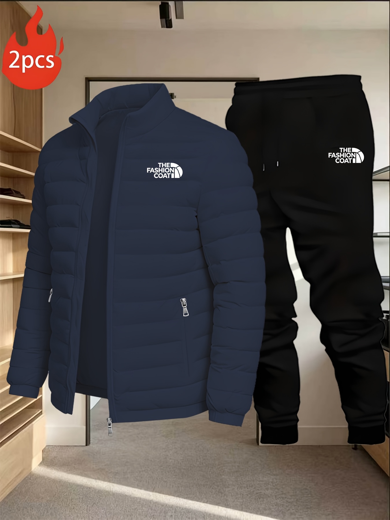 Cross-Border Winter Men's Padded Jacket 2pcs Set