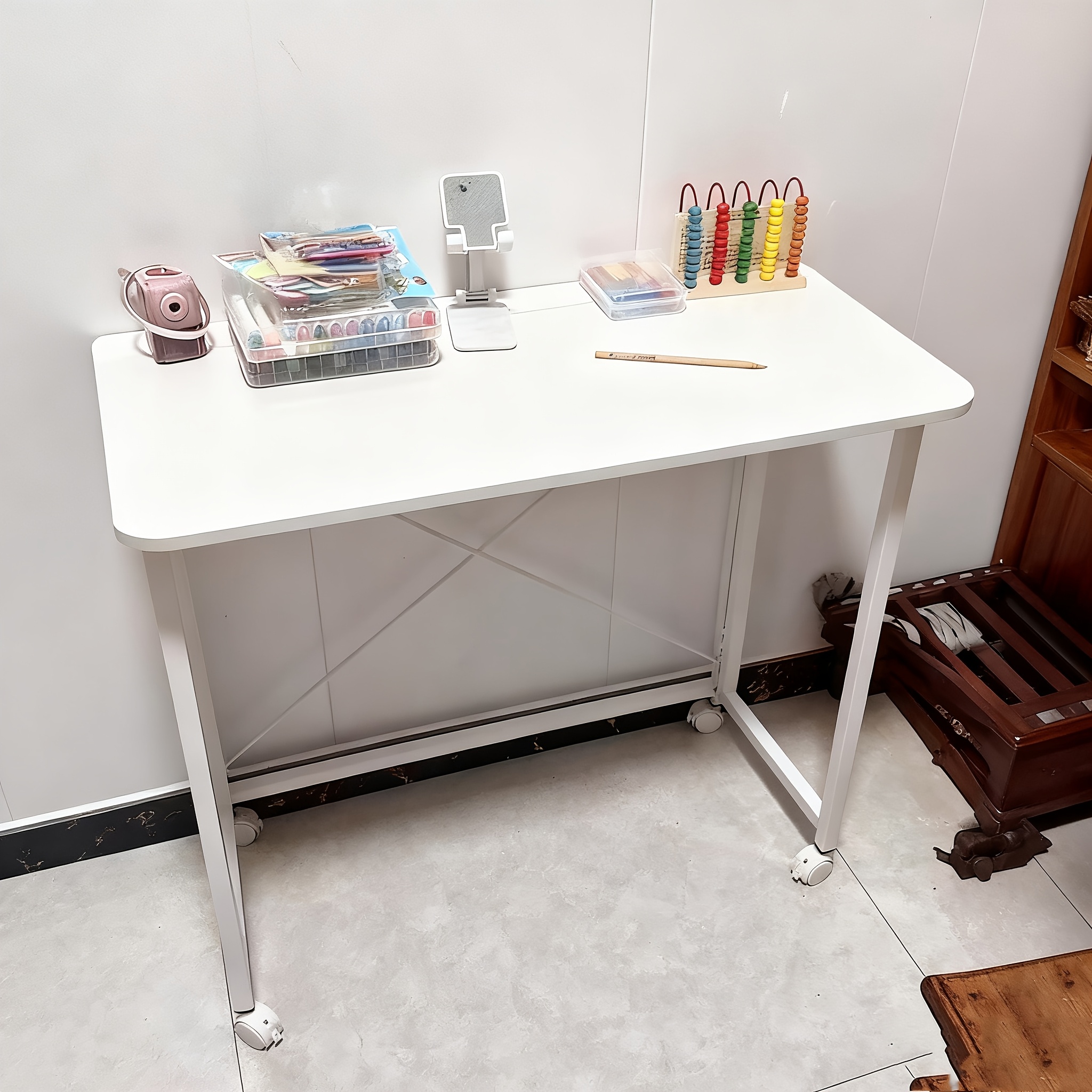 foldable desk with storage - space-saving computer table, easy assembly, sturdy metal frame, no electricity needed, for home office, dorm, or study room, desk for home office, dorm furniture, art , durable construction Product details 7