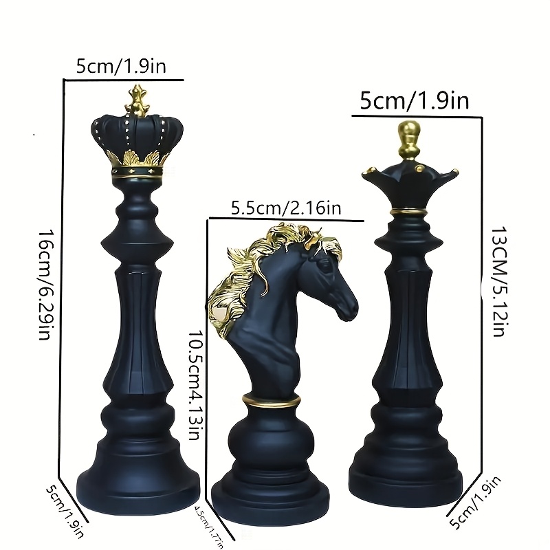 3pcs Set Of Nordic Style Chess Set Statue Ornaments - Black Resin Chess Pieces, Suitable For Home Decoration, Indoor Multi-functional Display