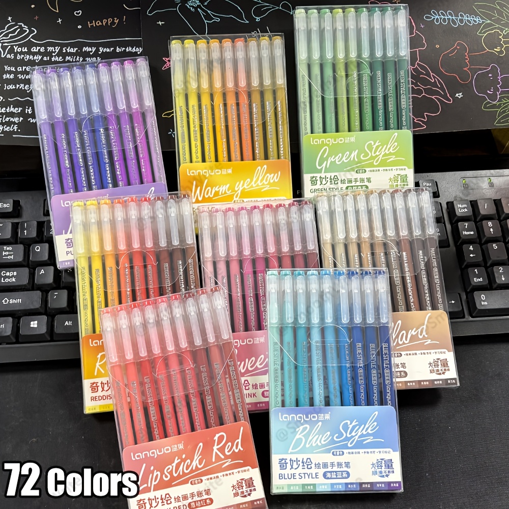 TEMU Languo 72 Colors Colored Gel Pens: 0.6mm Drawing Pens Drawing, Graffiti, Greeting Card Decoration Colorful Neutral Pens. Back To School Gifts,