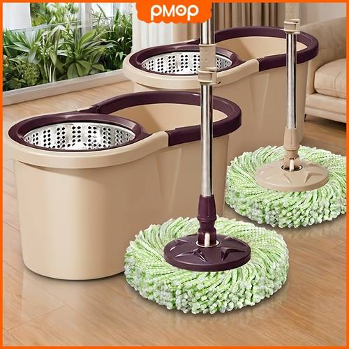 item picture heavy duty rotary mop with bucket 360 rotating thick cloth suitable for wet dry floors stainless mop rod handle for bathroom cleaning