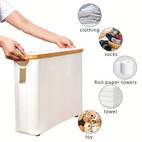 large capacity foldable toilet paper holder with lid space saving bathroom organizer durable composite wood frame gray fabric storage solution toilet paper storage containers