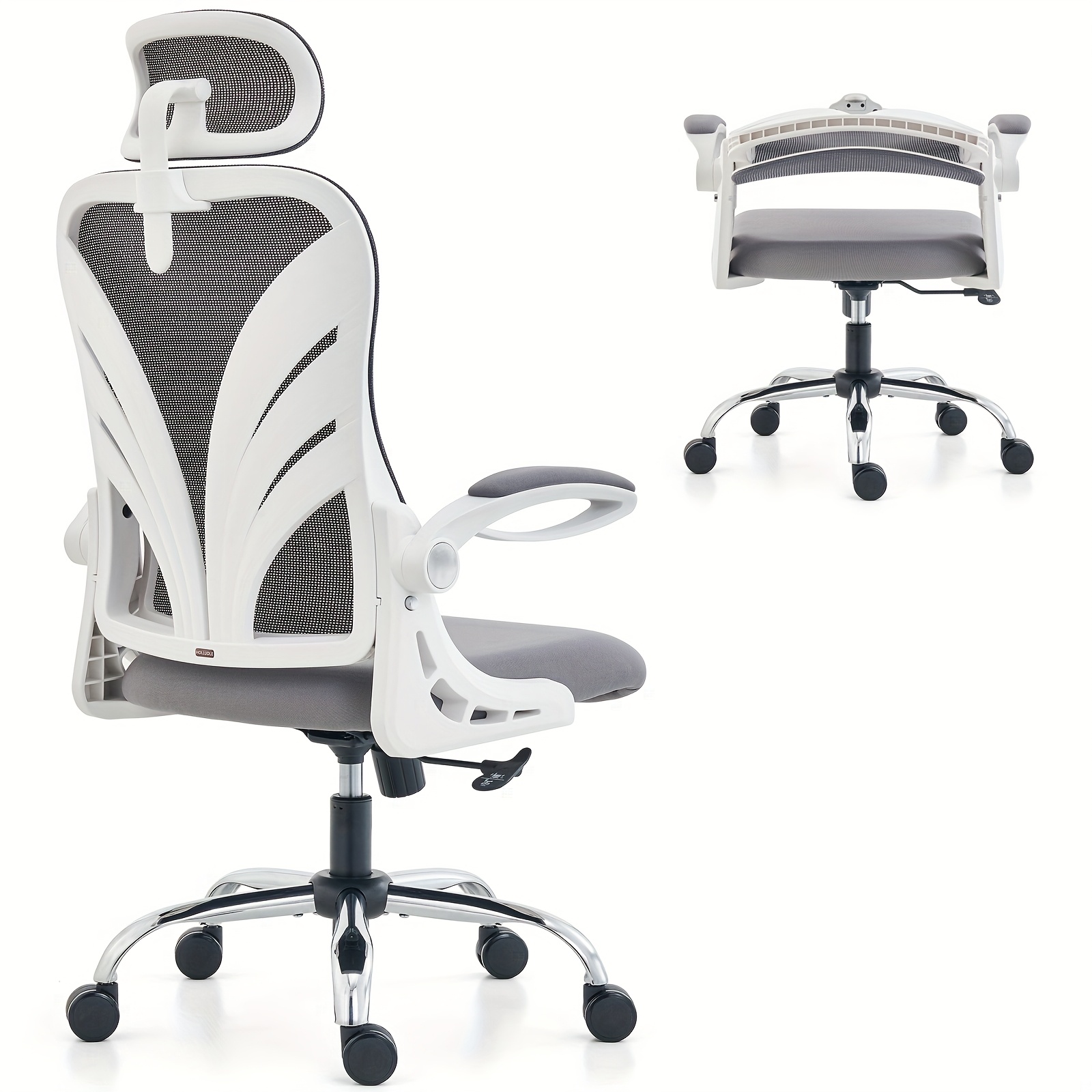 Ergonomski pisarniški stol z zložljivim naslonjalom, pisalni stol z 2D naslonjalom za glavo, zložljivimi naslonjali za in mrežasto oporo za
