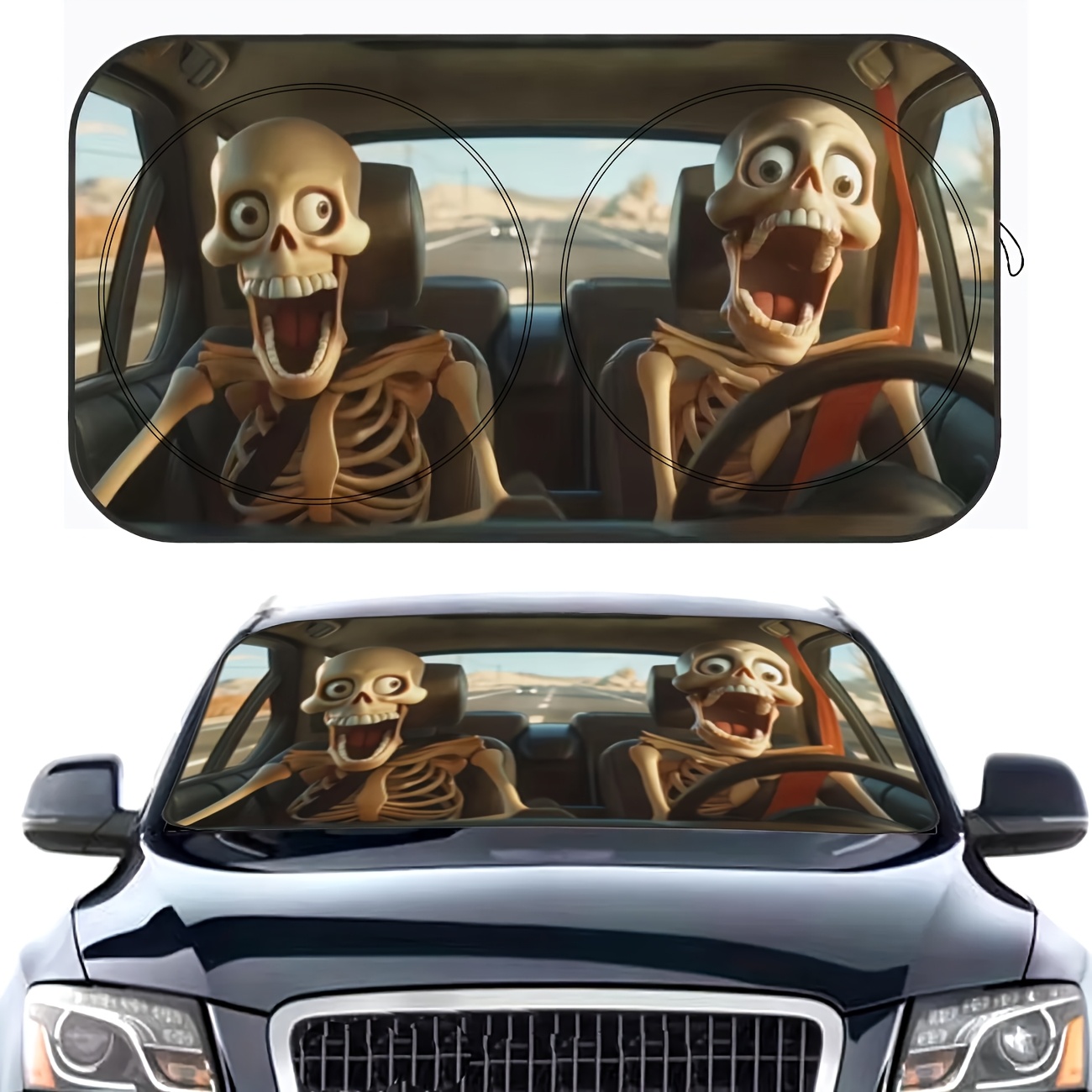 A Fun And Quirky -themed Car Sunshade! This Anti-uv Sunshield For Vehicle Is , Fits All Car Models, Provides Heat Insulation And Privacy Protection, Cool, And Folds Up For Convenient Storage